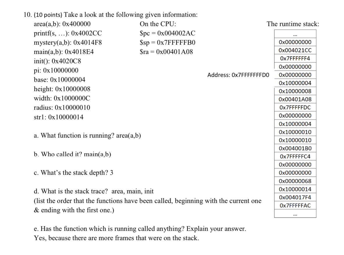  (10 points) Take a look at the following given information: area