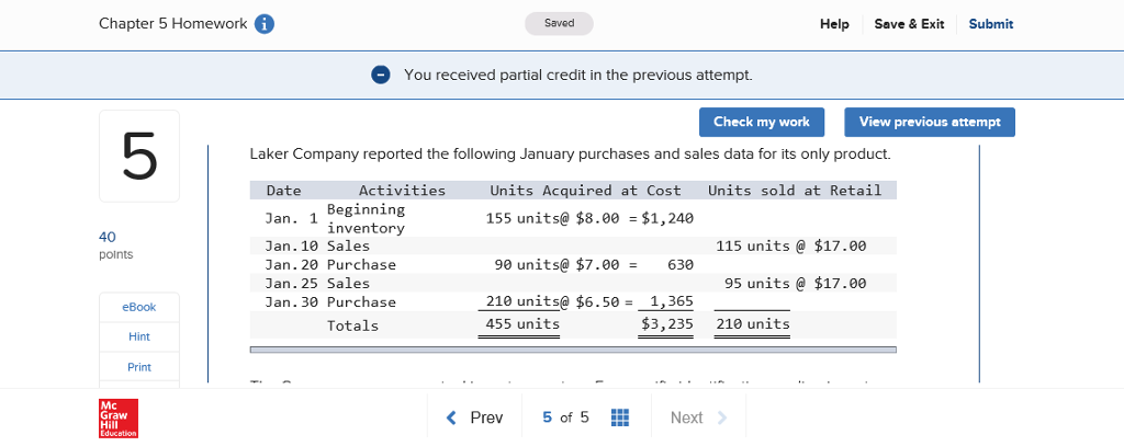  Chapter 5 Homework Saved Help Save & Exit Submit You received