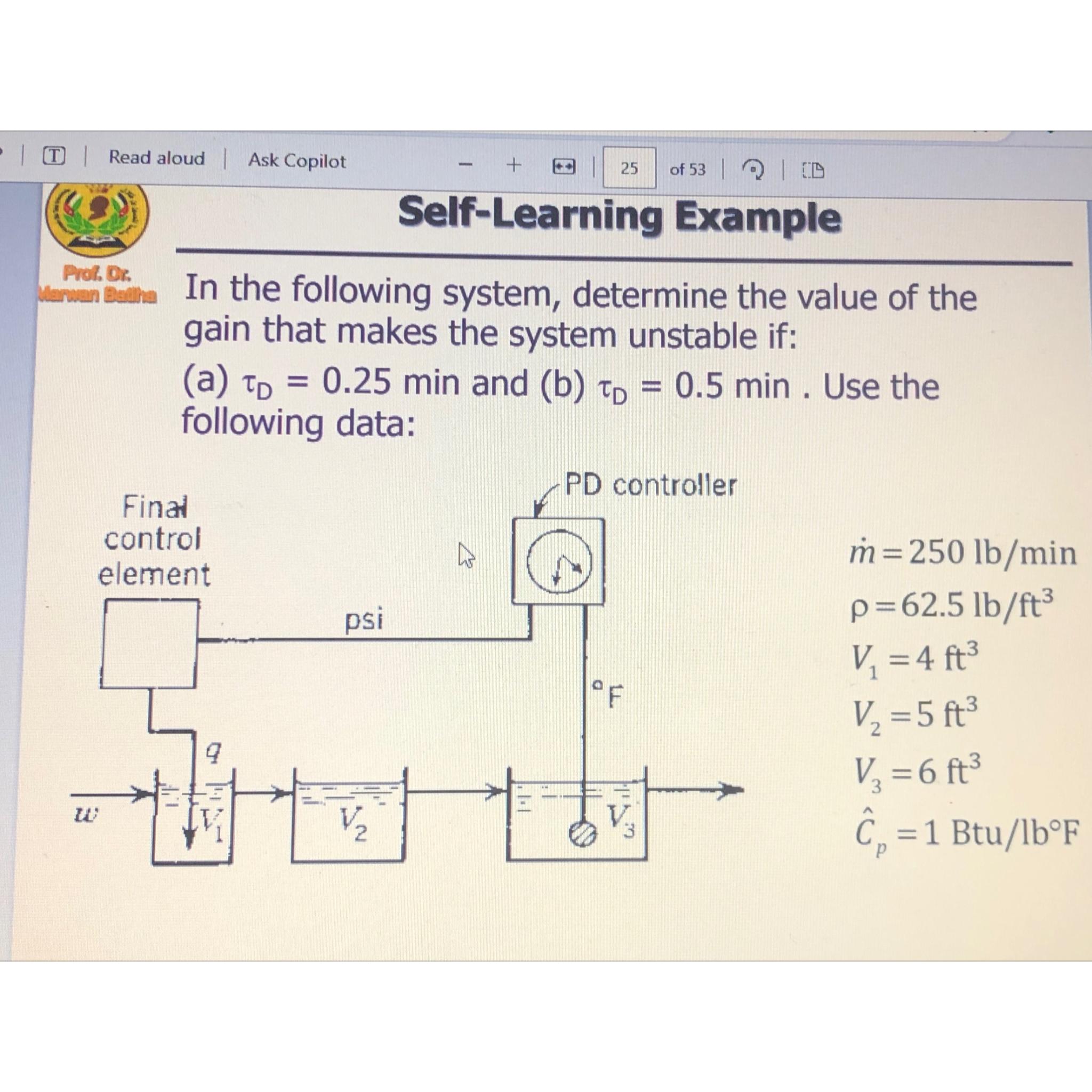 Self-Learning Example In the following system, determine the value of the