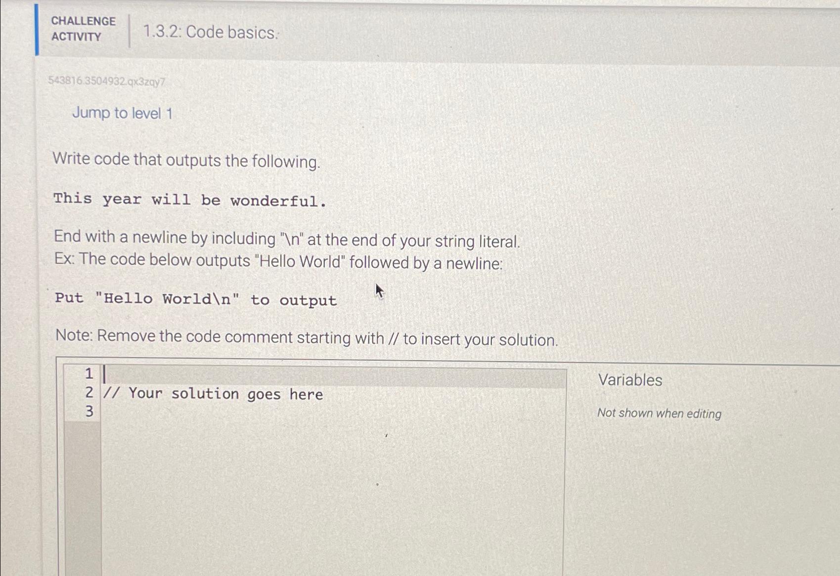  CHALLENGE 1.3.2: Code basics: ACTIVITY 1.3.2: Code basics: 543816.3504932q3zqy7 Jump to