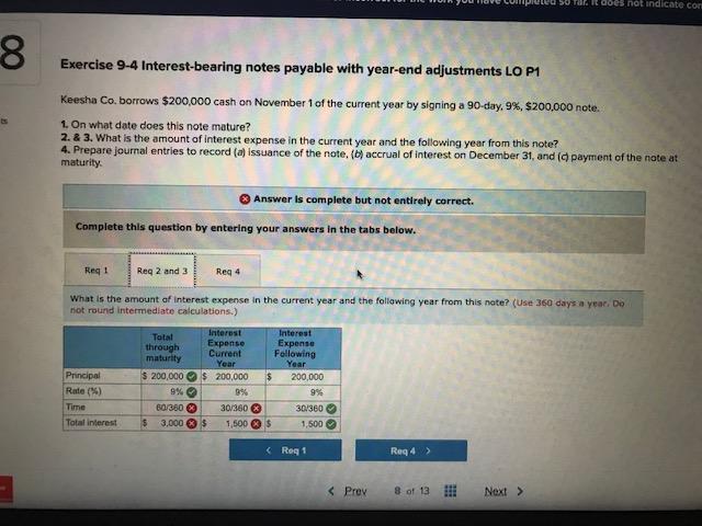 eu So Far does not indicate con 8 Exercise 9-4 Interest-bearing
