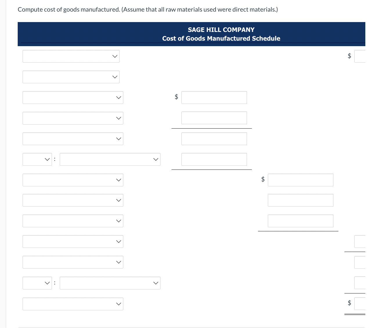 following information is available for Sage Hill Company. Compute cost of goods