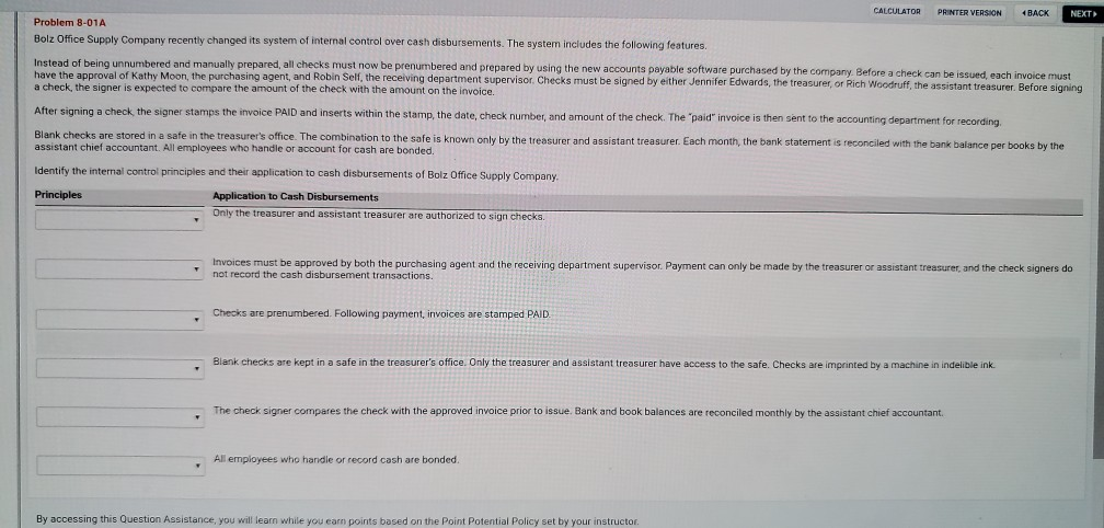 CALCULATOR PRINTER VERSION NEXT 4K Problem 8-01A Bolz Office Supply Company