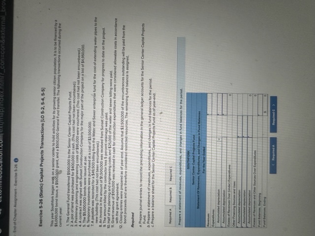  Exercise 5-26(Static) Capital Projects Transactions [LO 5-2,5-4,5-5) Mis year Southlork began