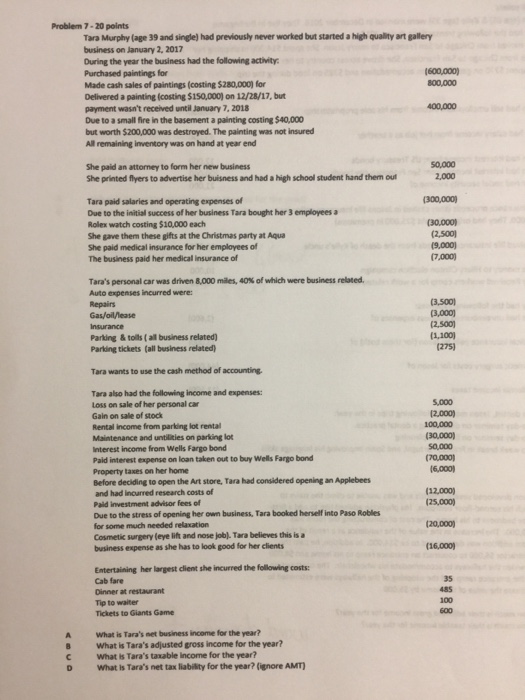 Problem 7-20 points Tara Murphy (age 39 and single) had previously