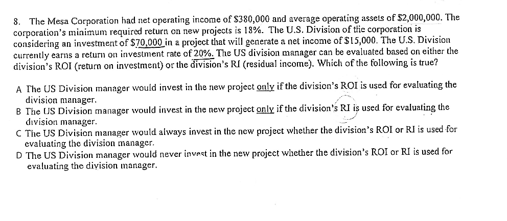 Show steps and reason behind the answer please. The Mesa Corporation