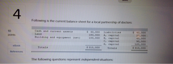  Answer Req B&E only. 4 Following is the current balance sheet