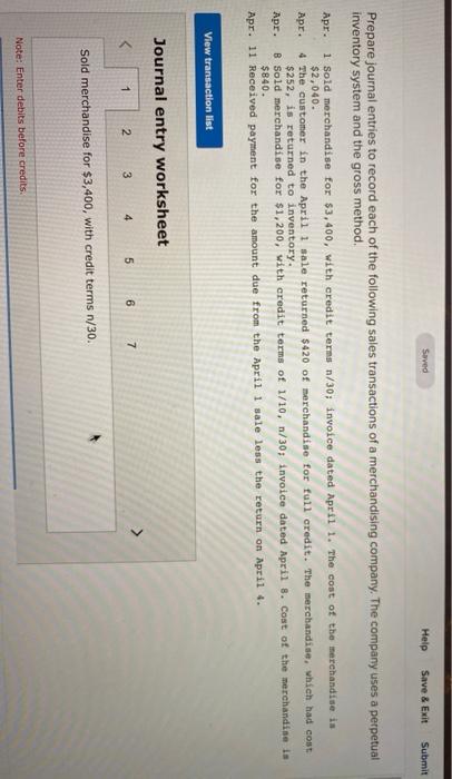  Saved Help Save & Exit Submit Prepare journal entries to record