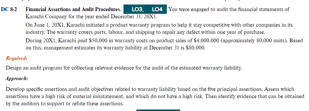  DC 8-2 Financial Assertions and Audit Procedures. LO3, LO4 You were