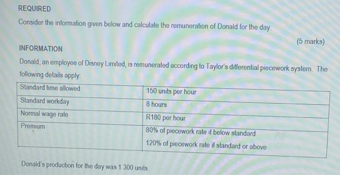  REQUIRED Consider the information given below and calculate the remuneration of