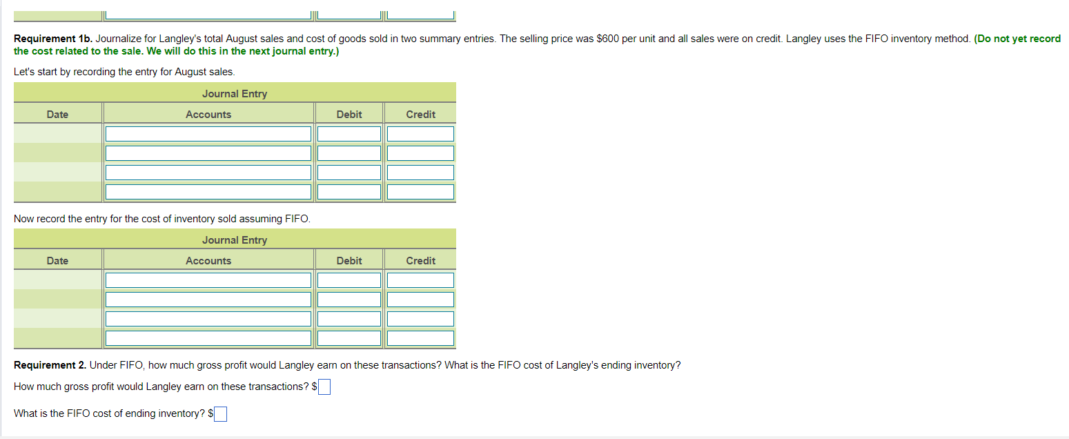 uses the perpetual inventory system. Required 1. Journalize for Langley: a. Total