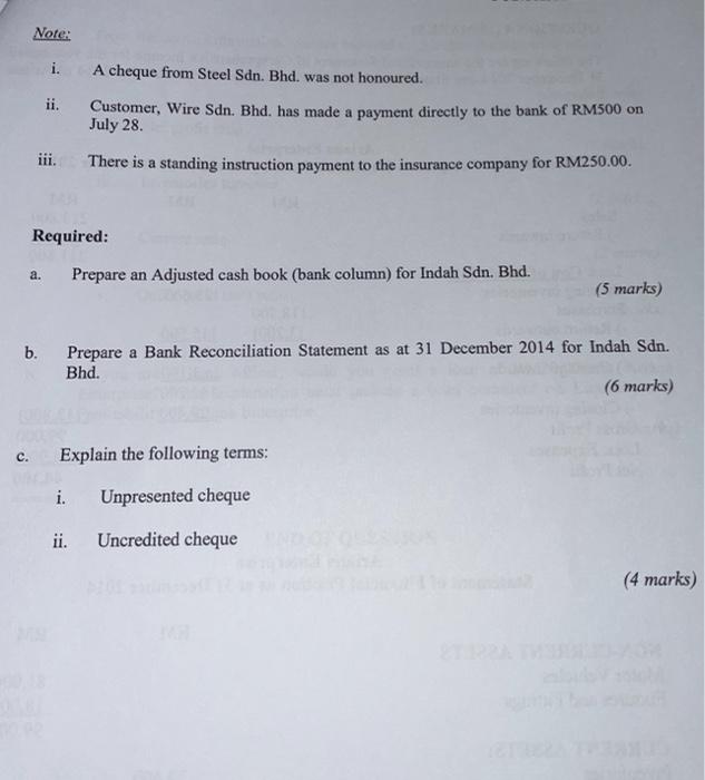 (bank column only) of Indah Sdn. Bhd. and the bank statement issued