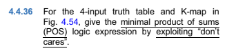 For the four input k-map and truth table give the minimal POS