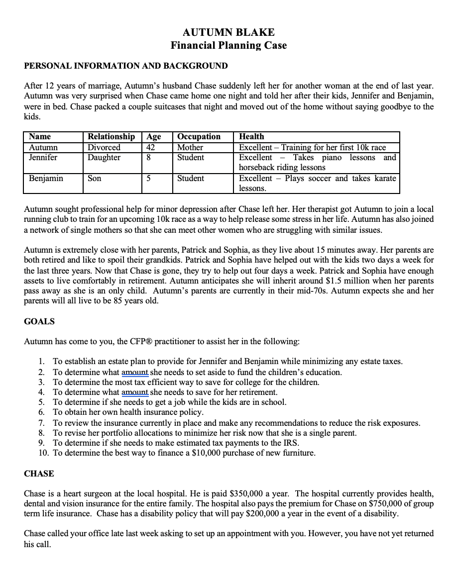 fund Jennifer's education? $72,500 $70,000 $14,000$14,500 AUTUMN BLAKE Financial Planning Case PERSONAL