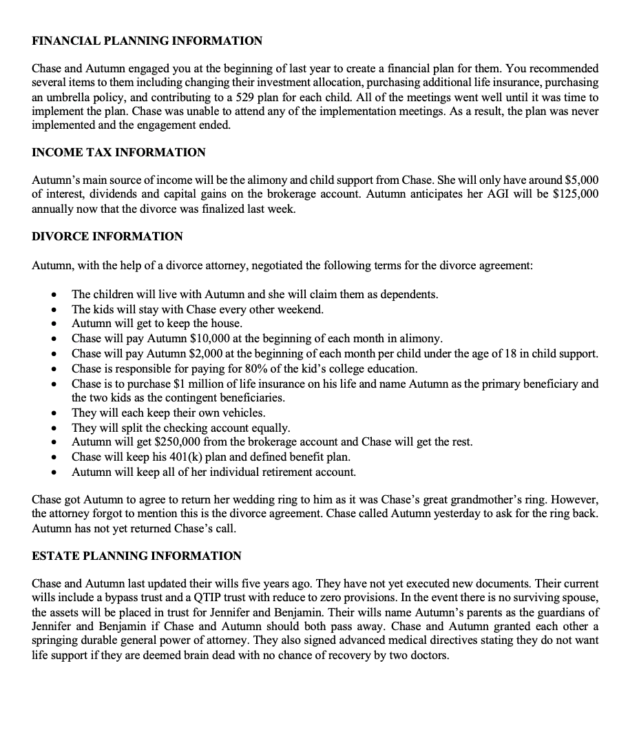 INFORMATION AND BACKGROUND After 12 years of marriage, Autumn's husband Chase suddenly