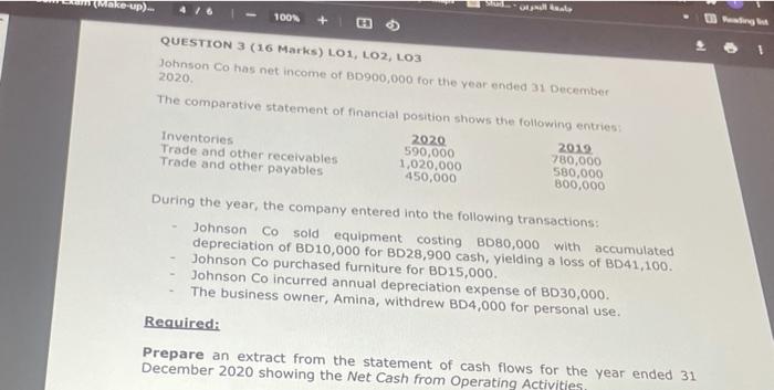  Make-up) 100N QUESTION 3 (16 Marks) LOI, LO2, LO3 Johnson Co