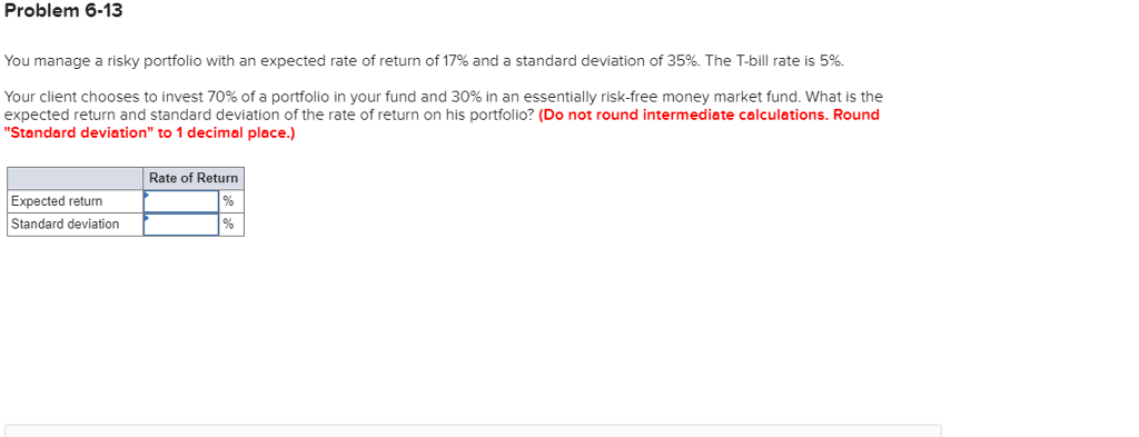  Problem 6-13 You manage a risky portfolio with an expected rate
