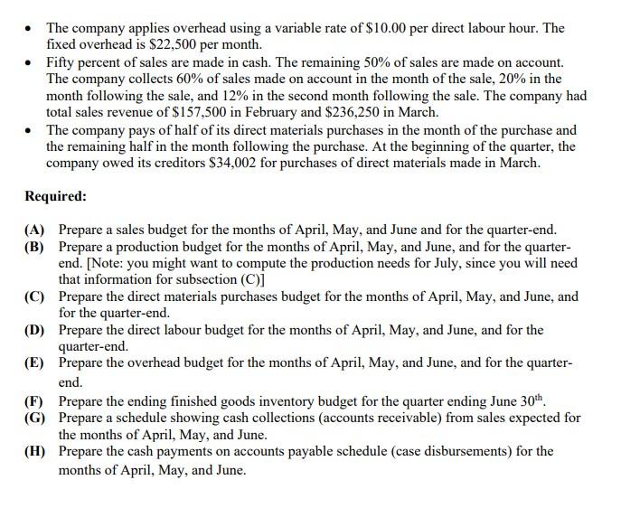quarter, April to June. Budgeted sales (in units) for the next five