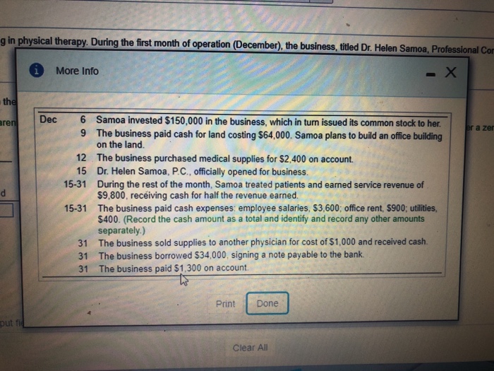 During the first month of operation (December) the business, titled Dr Helen