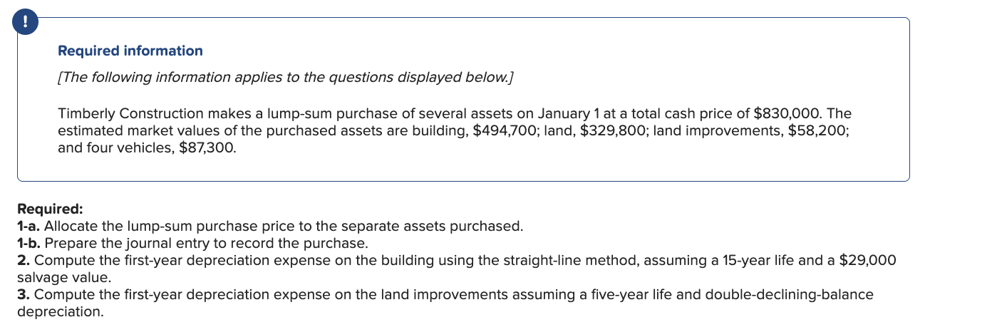  Answer questions 1a -3 using the information below Required information [The