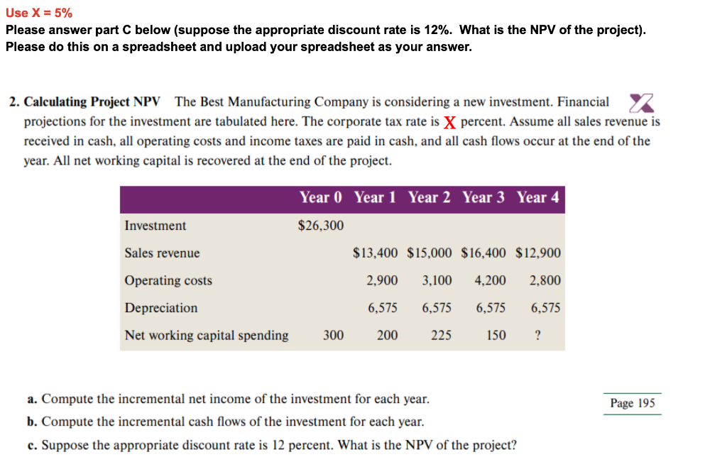  Use X = 5% Please answer part C below (suppose the