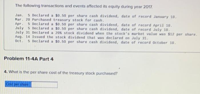 sheets follon The following transactions and events affected its equity during year