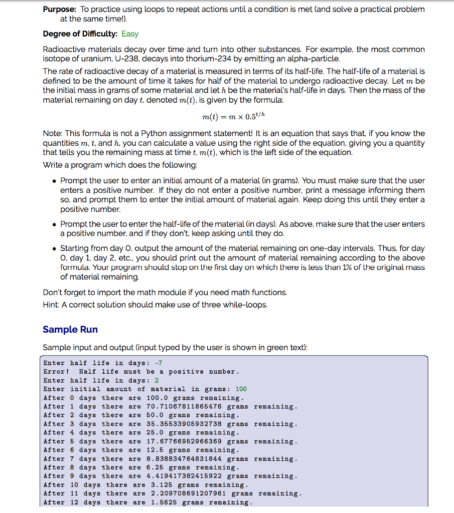 Python w PyCharm - Purpose: To practice using loops to repeat actions