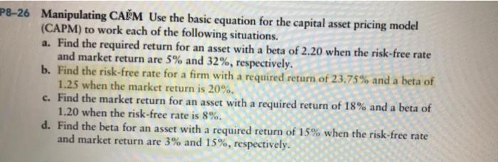 please show steps P8-26 Manipulating CAM Use the basic equation for the