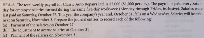  BE4-6 The total weekly payroll for Classic Auto Repairs Ltd. is