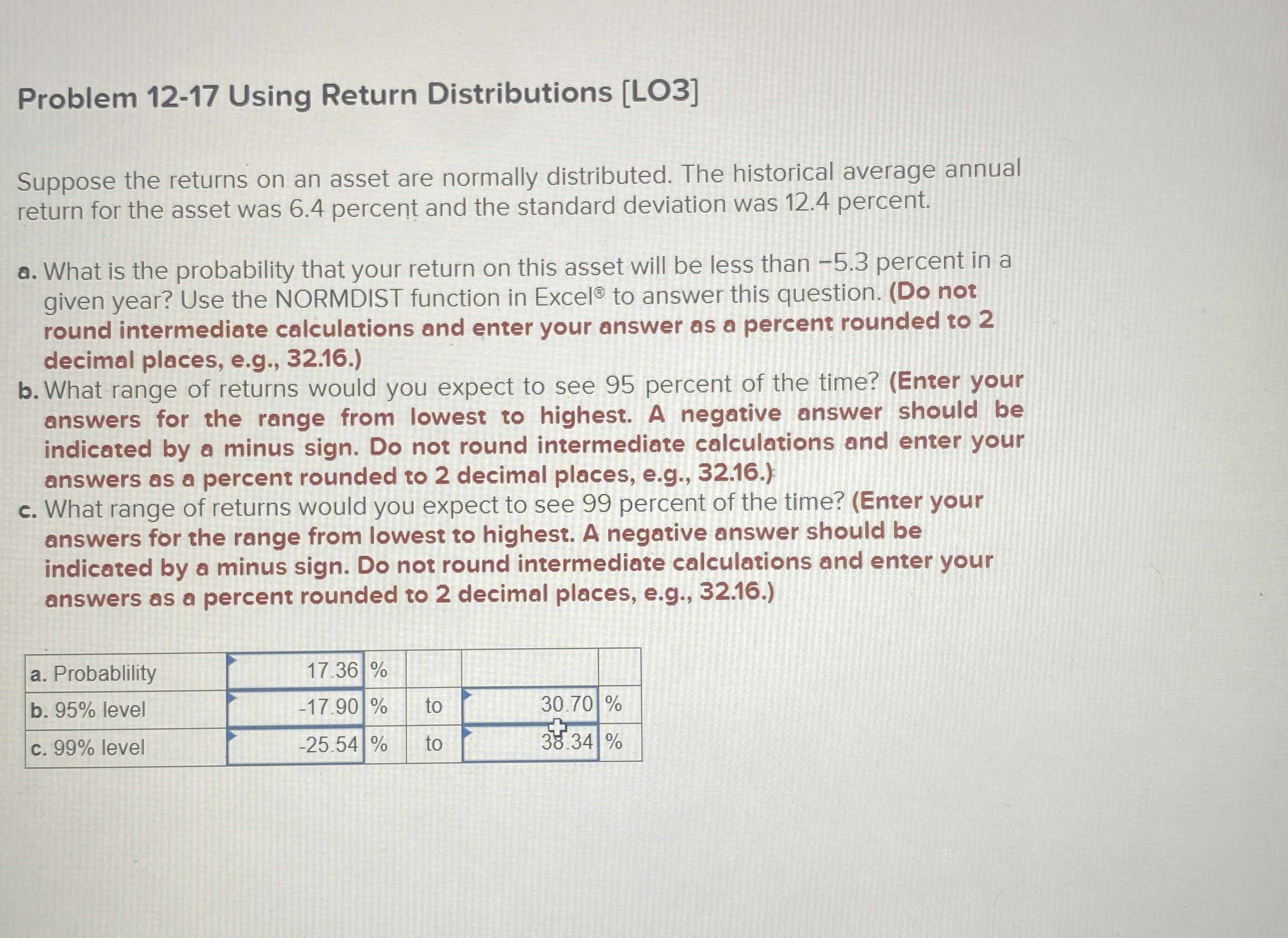  Problem 12-17 Using Return Distributions [LO3] Suppose the returns on an