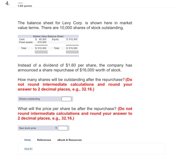  value: 1.00 points The balance sheet for Levy Corp. is shown