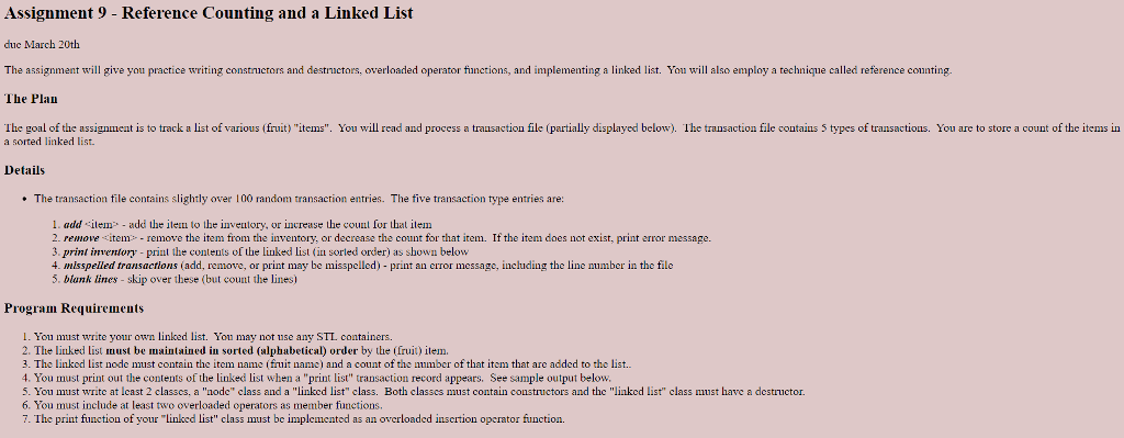 (C++ with Windows operating system if possible) Assignment 9 - Reference Counting