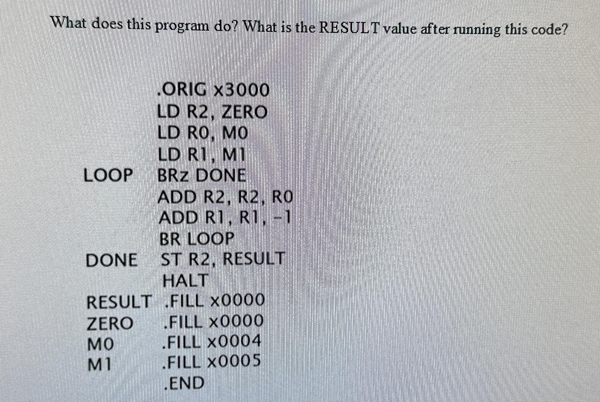  What does this program do? What is the RESULT value after