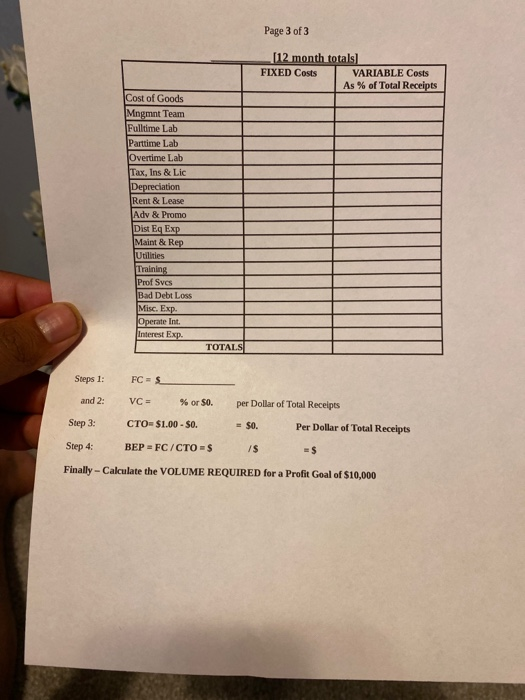 "Follow Along Notes by PDO for Breakeven" by filling in the attached