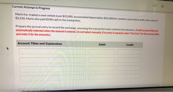  -/1 Current Attempt in Progress Marin Inc. traded a used vehicle