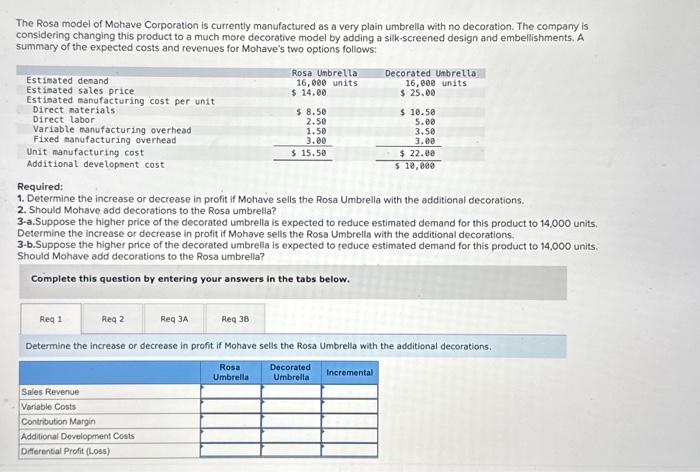  Required: 1. Determine the increase or decrease in profit if Mohave