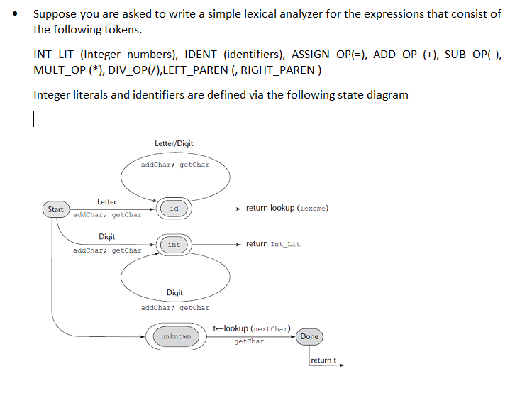 Suppose you are asked to write a simple lexical analyzer for