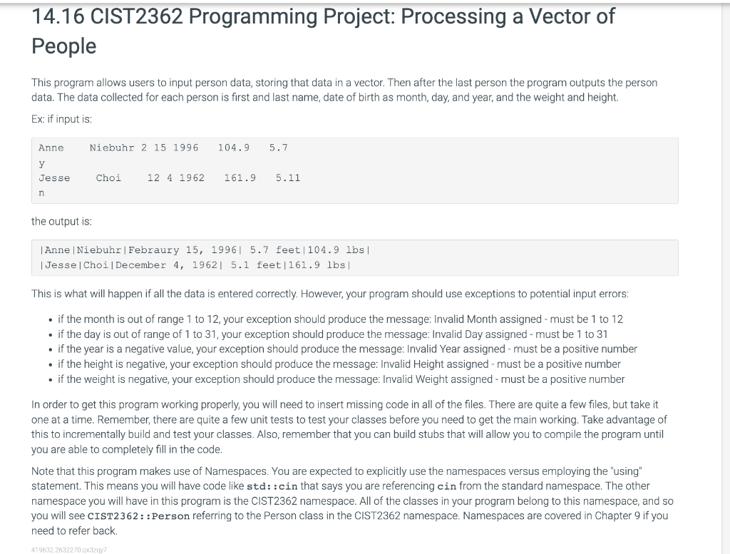  main.cpp file #include #include #include "Date.h" #include "Person.h" #include "DateException.h" #include
