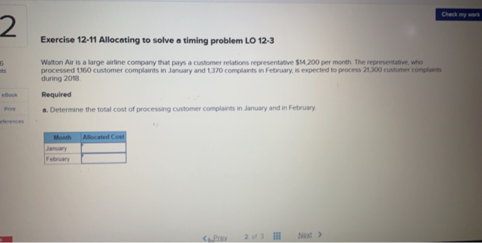  Check my work Exercise 12-11 Allocating to solve a timing problem