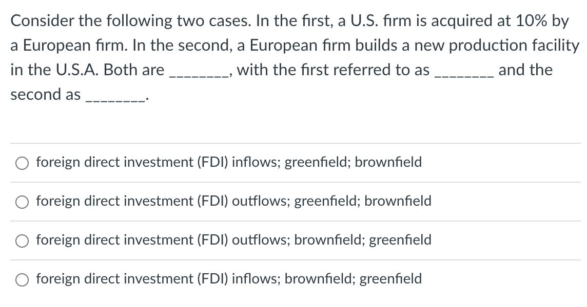 purchases 20% of a foreign firm. In the second, a U.S. firm