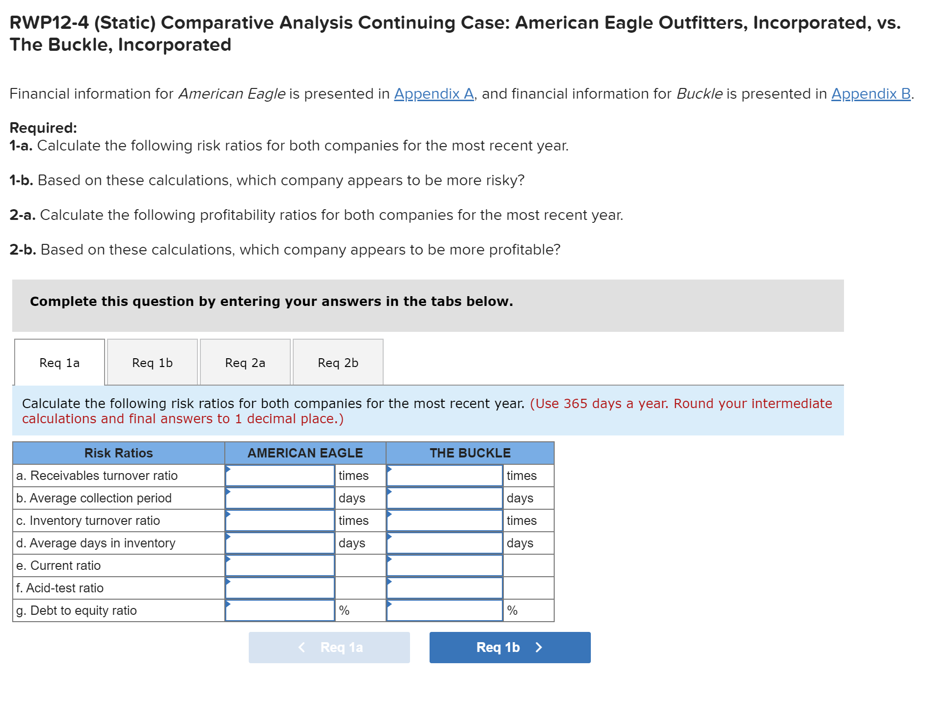RWP12-4 (Static) Comparative Analysis Continuing Case: American Eagle Outfitters, Incorporated, vs.