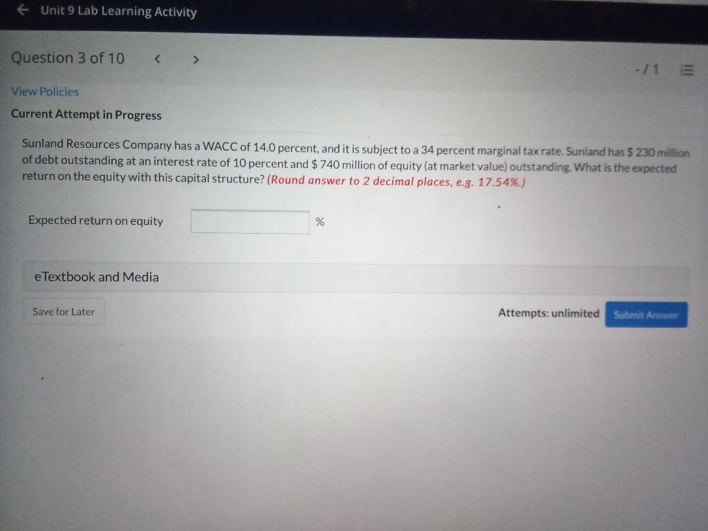  6 Unit 9 Lab Learning Activity Question 3 of 10 View