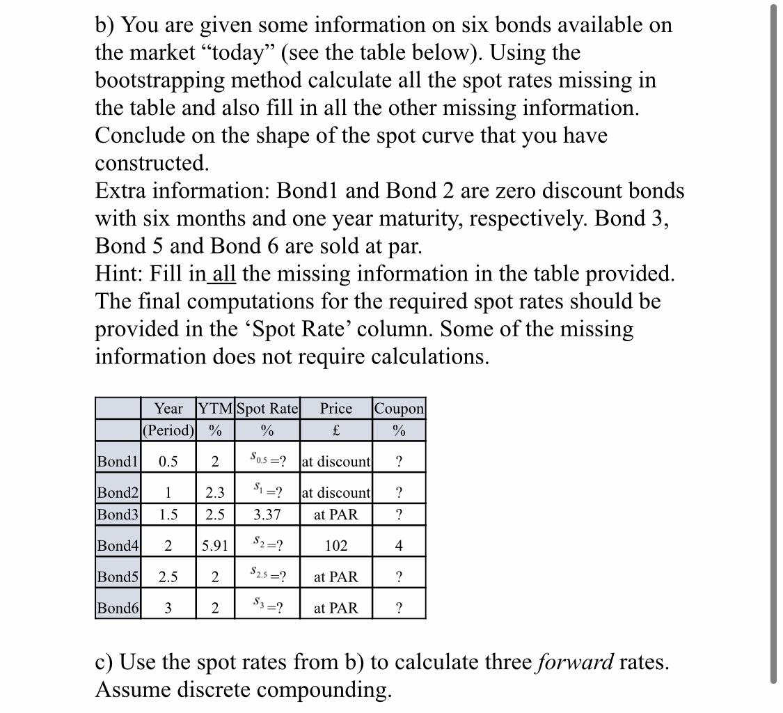  b) You are given some information on six bonds available on