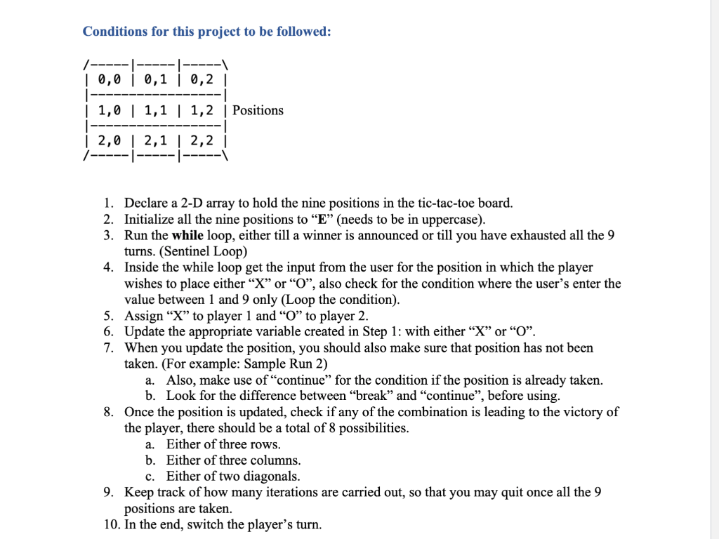 have to develop a game of Tic-Tac-Toe. For this project you will
