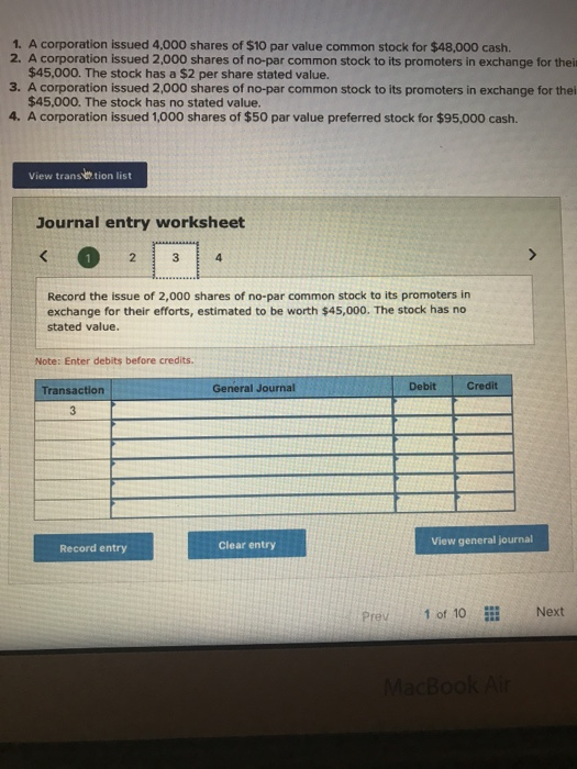 of stock 1. A corporation issued 4,000 shares of $10 par value