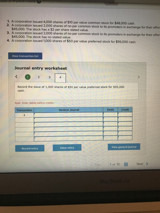 common stock for $48,000 cash, 20 2. A corporation issued 2,000 shares