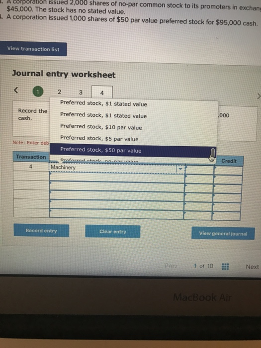 $45,000. The stock has no stated value. 4. A corporation issued 1,000