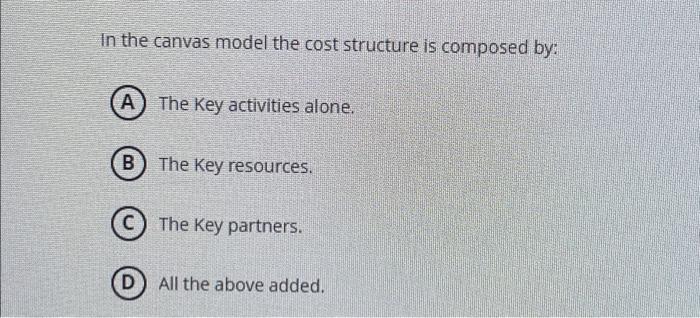  In the canvas model the cost structure is composed by: The
