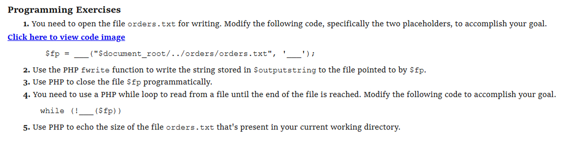  Programming Exercises 1. You need to open the file orders.txt for