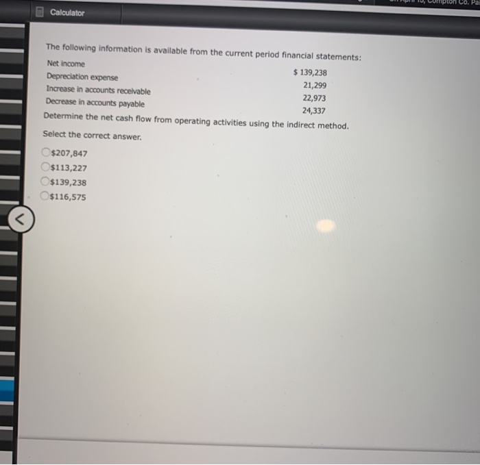 illu, Cumplon Co. Pa Calculator The following information is available from